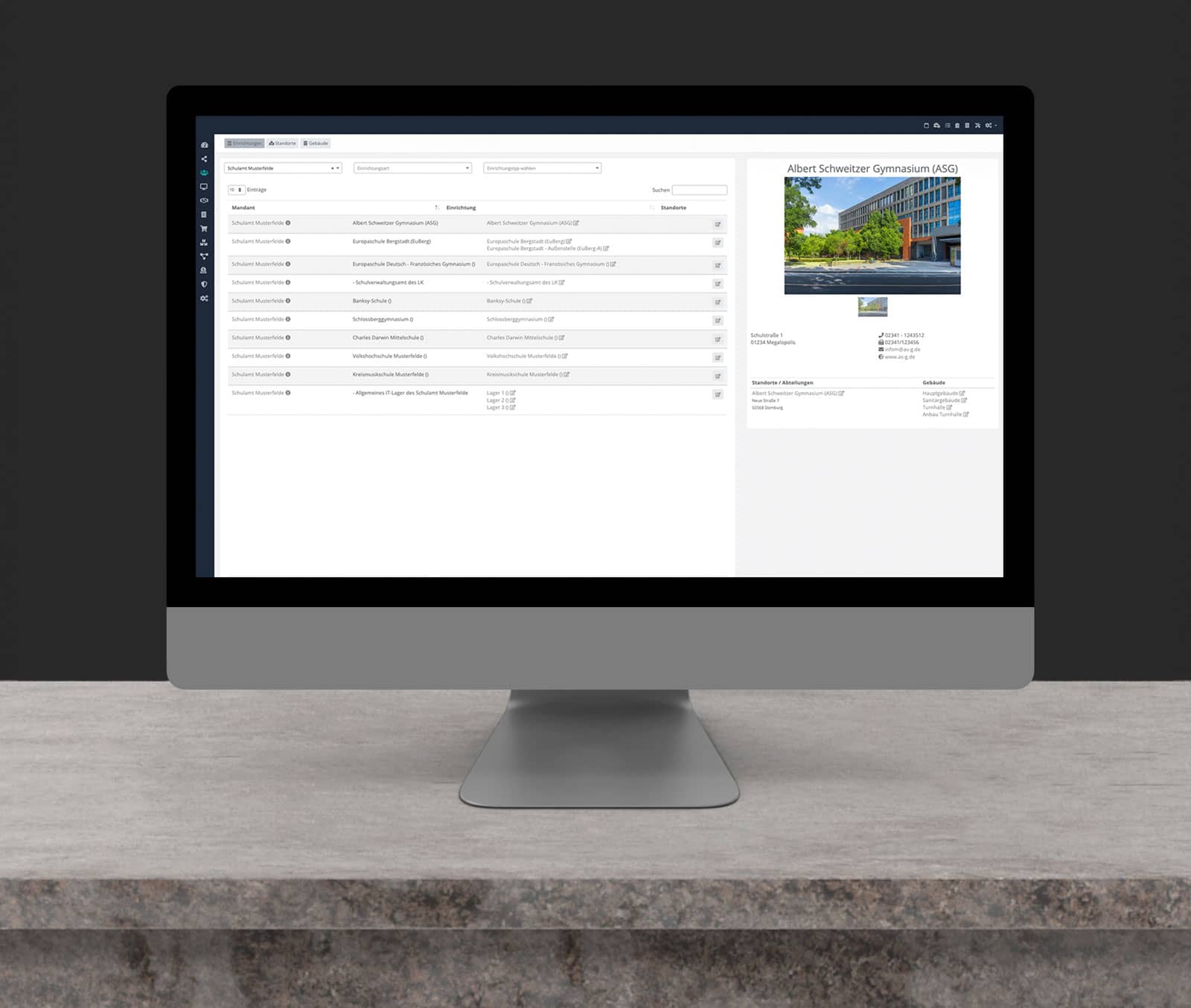 Asset Verwaltungssoftware für Schulträger und Behörden – Übersicht von Schulen, Standorten und Einrichtungen im zentralen Dashboard