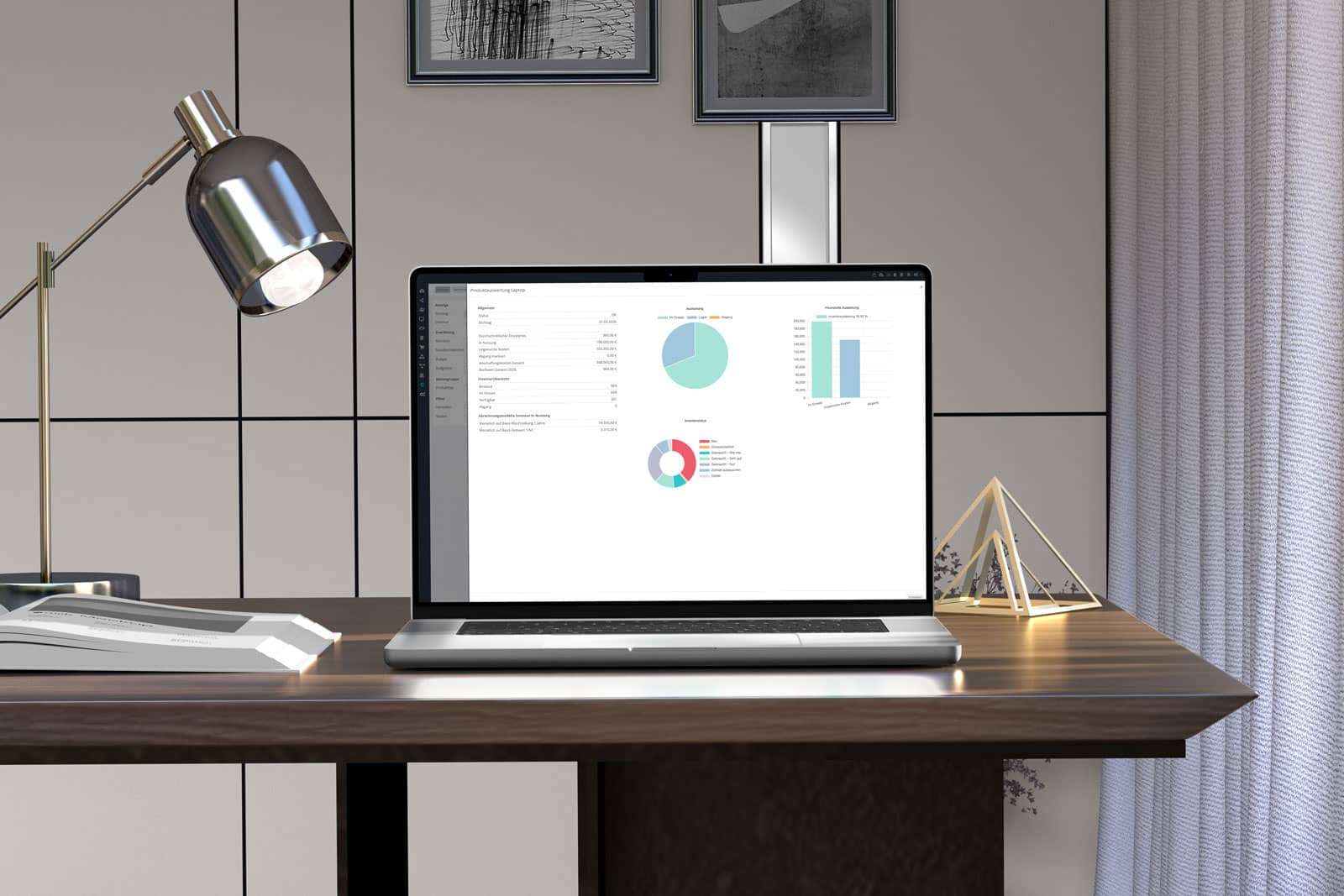 askatu-behoerden-software-verwaltung-assets-deutschland Laptop im Büro-Setup mit Diagrammen auf dem Bildschirm