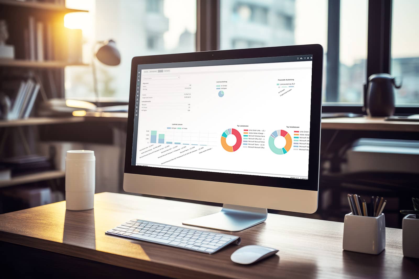 askatu-software-behoerden-asset-verwaltung6 Desktop-Monitor mit Dashboard und Diagrammen – Analyse von Asset-Daten für Behörden und öffentliche Einrichtungen