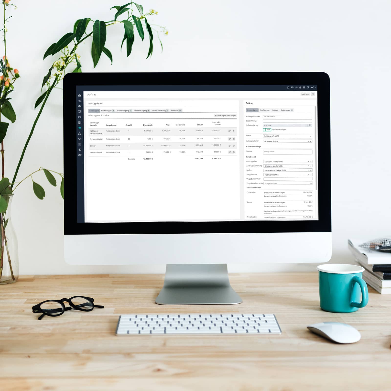 Screen zur Verwaltung von Beschaffungen in INDEMA
