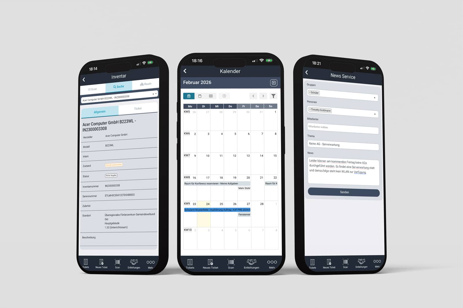 Mehrere Smartphones mit Asset Management App – mobile Verwaltung von Assets und Standorten für Schulträger