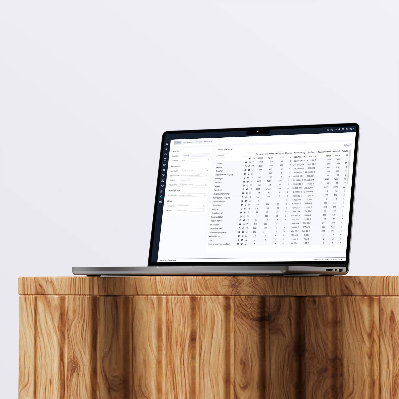 Controlling Screen zur Assetverwaltung